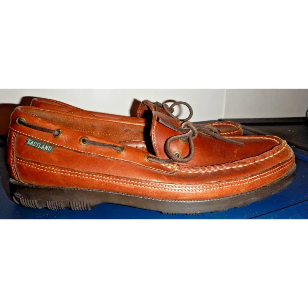 Eastland Mens 9D Brown Leather Kiltie Camp Moc Loafers Boat Shoes Slip On